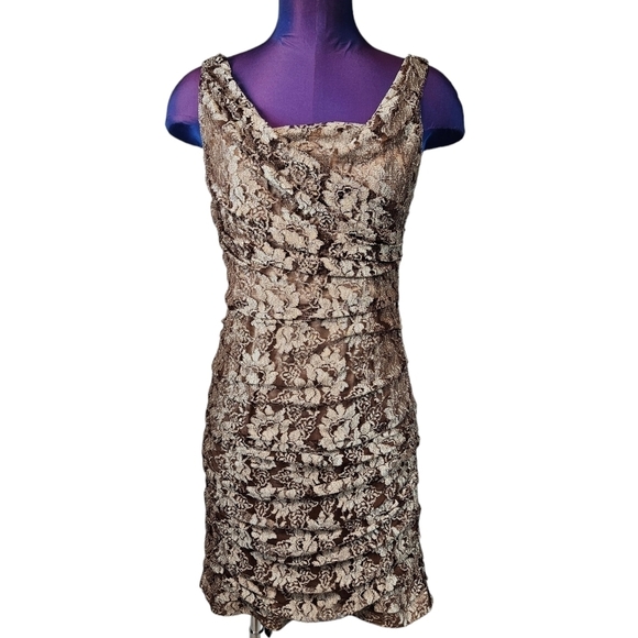 Express Gold Floral Lace Bodycon Mini Cocktail Dress Size 6 Women's A81 - Picture 2 of 10